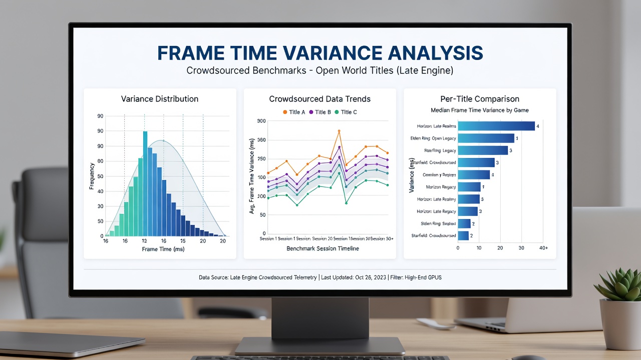 Graph comparing frame time variance before and after recent graphics driver updates in open-world titles