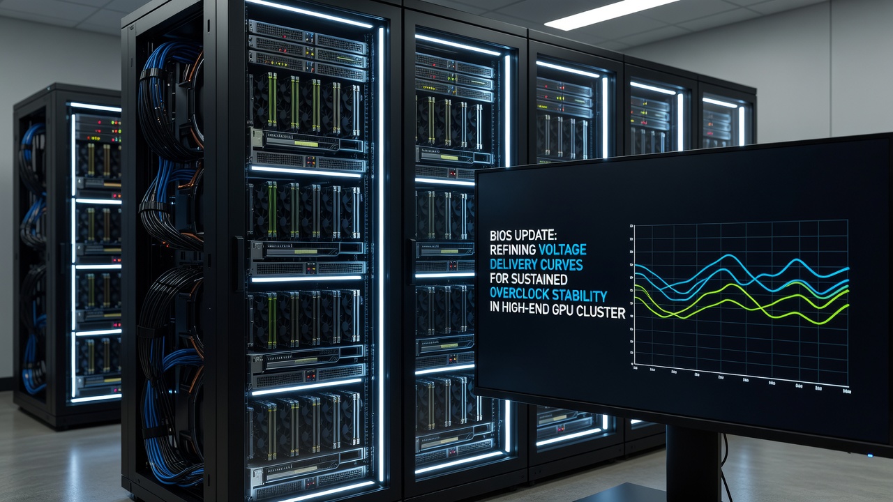Detailed view of GPU voltage monitoring graphs and cluster rack configurations