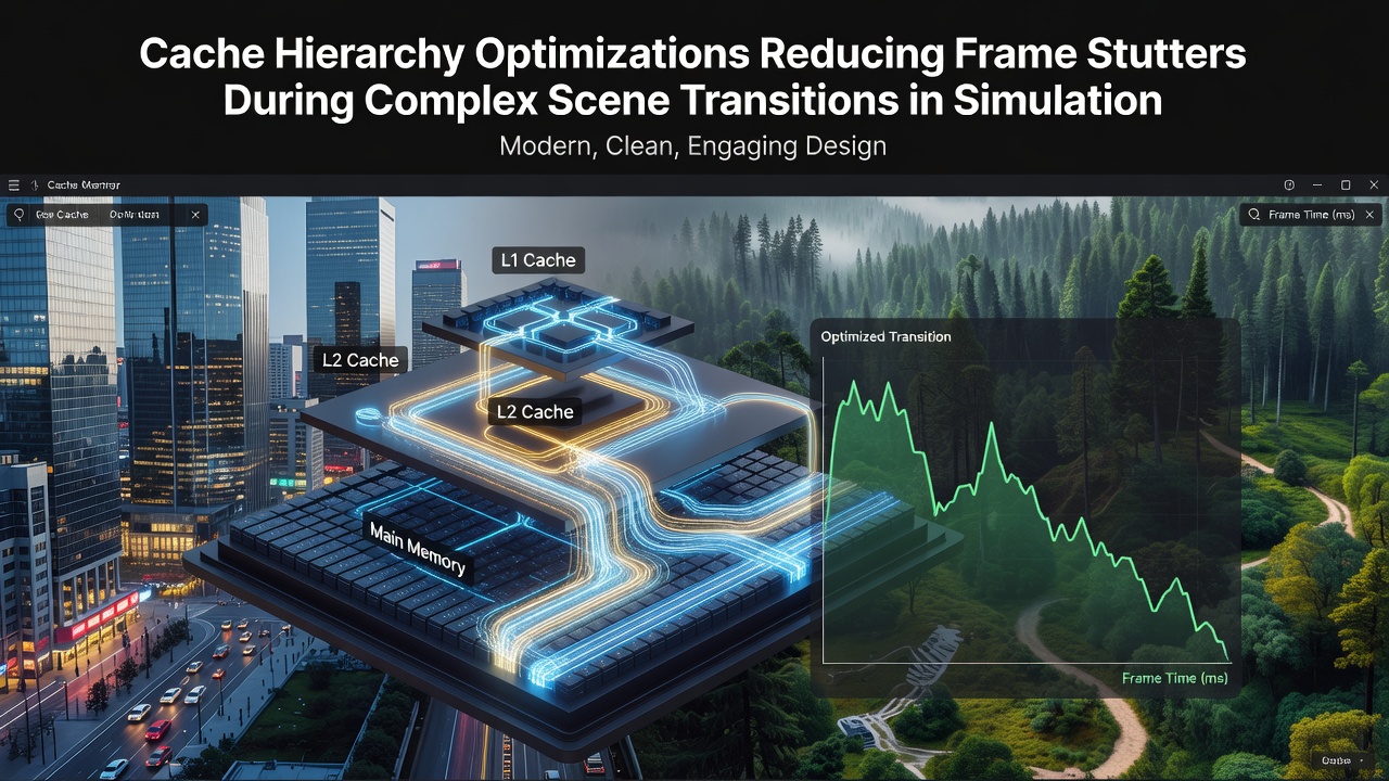 In-game screenshot illustrating reduced stuttering during a dense simulation scene transition