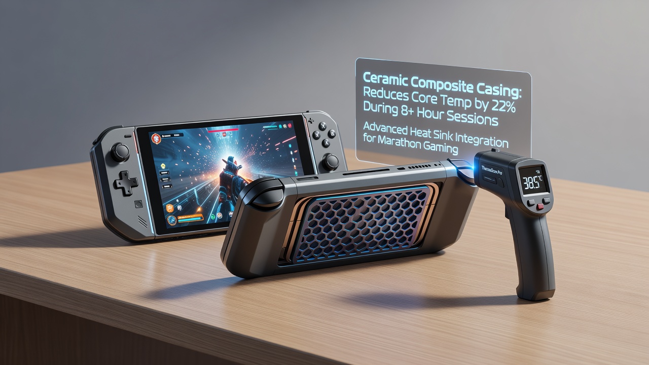Close-up view of ceramic composite material structure used in handheld console casings for heat dissipation