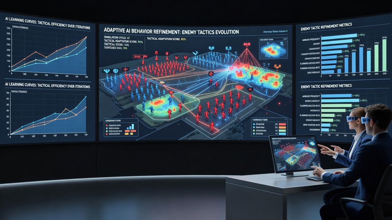 Visualization of refined enemy tactics evolving through multiple simulation iterations