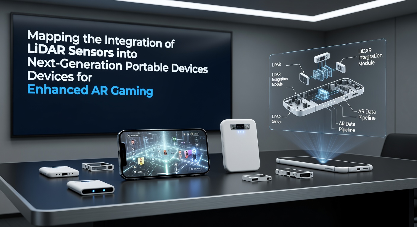 Portable device with LiDAR enhancing AR game overlay on physical table