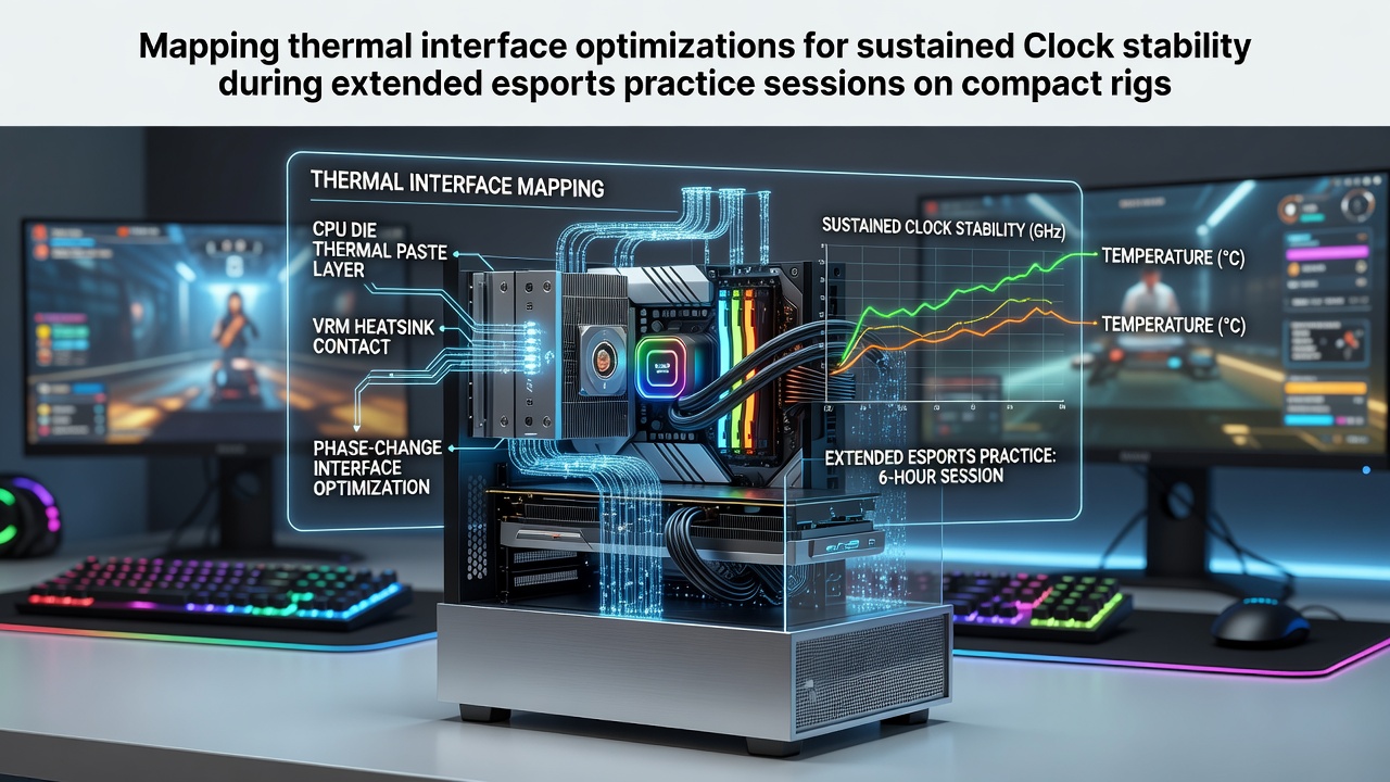 Detailed view of thermal interface material application on compact PC components for esports rigs