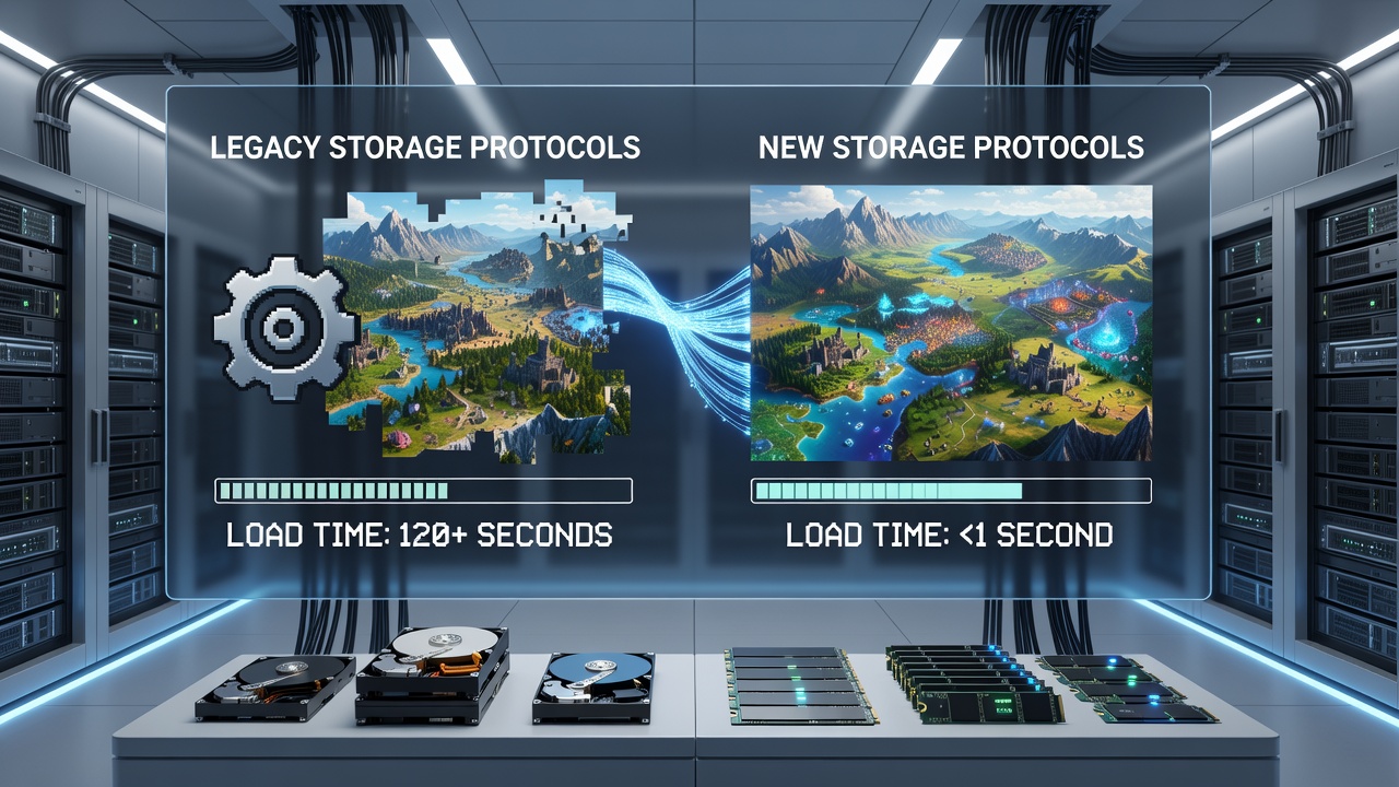 Technical diagram illustrating parallel asset streaming and protocol layers in modern SSD-based RPG setups