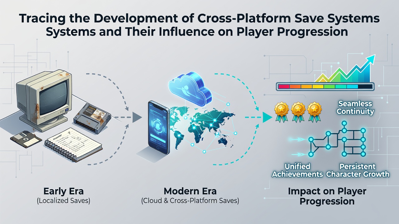 Player progression dashboards showing synchronized data across console, PC, and mobile interfaces in shared game universes